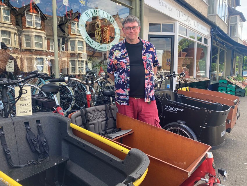 Cargo bikes outside Warlands cycle shop in Botley Road